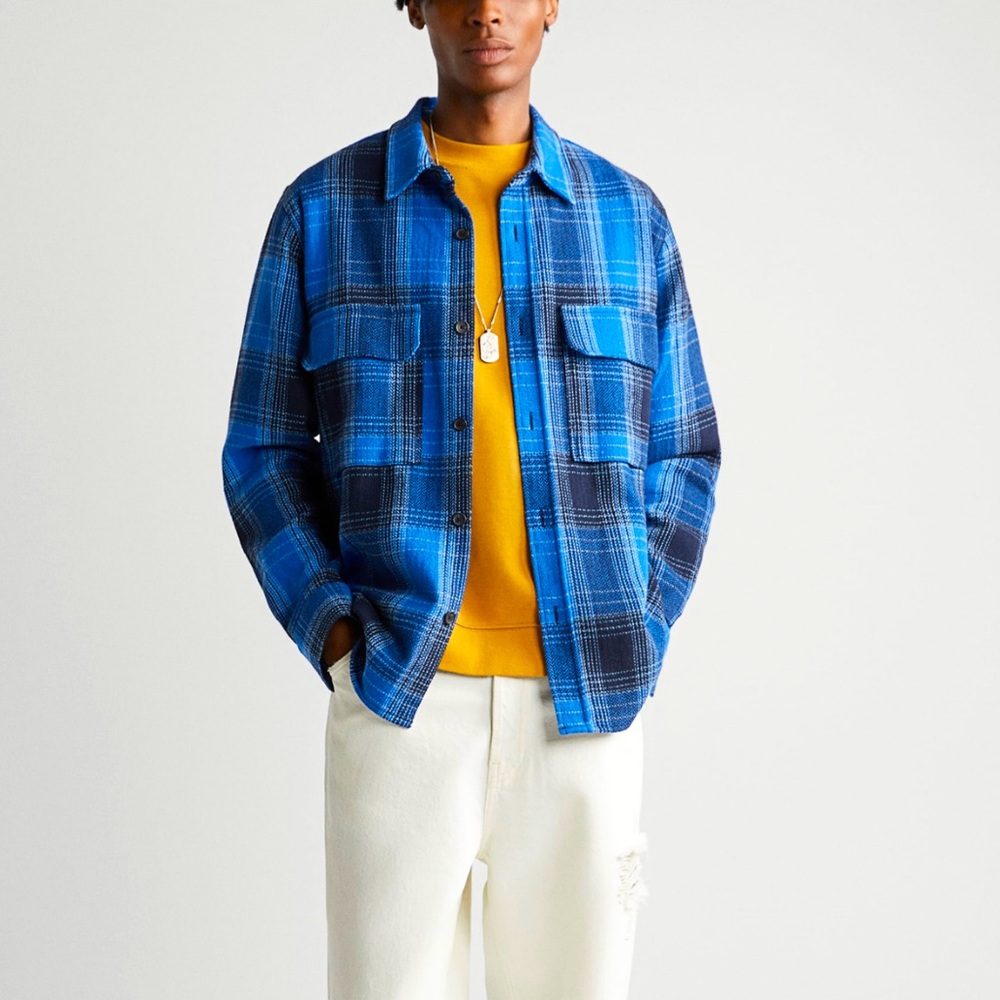Zara flannel check over shirt -cotton blend Blue